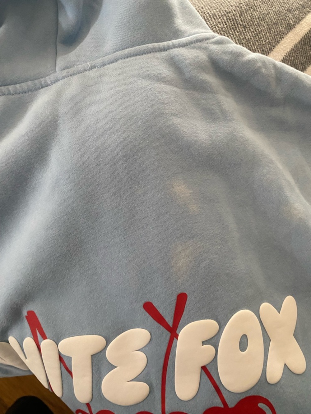 White Fox Boutique Baby Blue Hoodie with Cherry Graphic - Picture 3 of 3